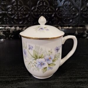 Vintage Sadler Purple Flowers Mug And Lid, Porcelin Tea Cup,